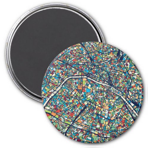 Paris France  Colorful Map Magnet