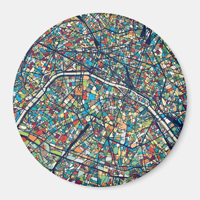 Paris France | Colorful Map Magnet (Front)