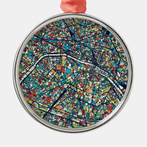 Paris France  Colorful Map Metal Ornament