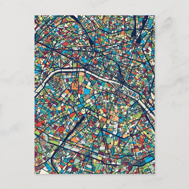 Paris France | Colorful Map Postcard (Front)