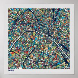 Paris France | Colorful Map Poster