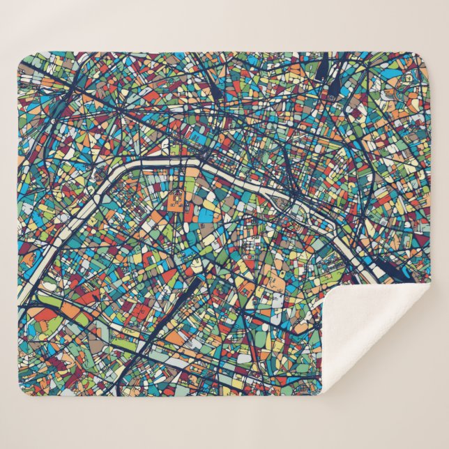Paris France | Colorful Map Sherpa Blanket (Front (Horizontal))