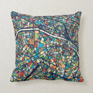 Paris France Colorful Map Throw Pillow
