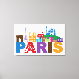 Paris, France Colorful Typography Canvas Print
