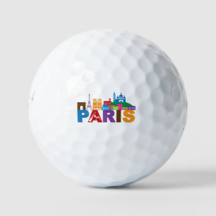 Paris, France Colorful Typography Golf Balls