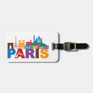 Paris, France Colorful Typography Luggage Tag