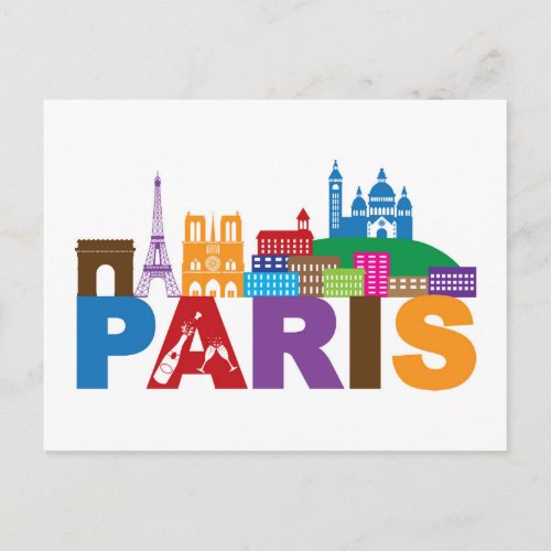 Paris France  Colorful Typography Postcard