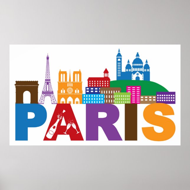 Paris, France | Colorful Typography Poster (Front)