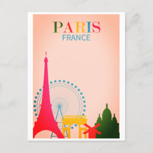 Paris France Colorful Vintage Travel Postcard