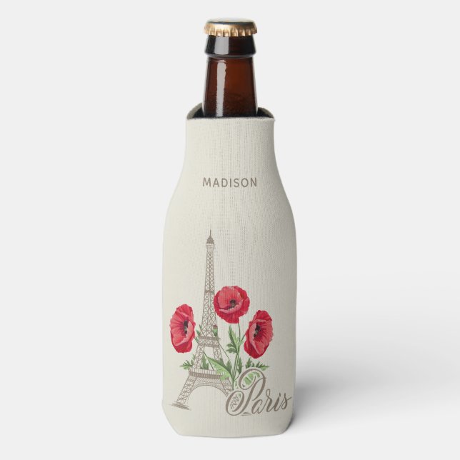 Paris France custom name bottle cooler (Bottle Front)