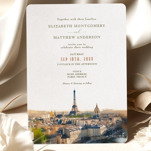 Paris France Destination Wedding Watercolor Invita Invitation