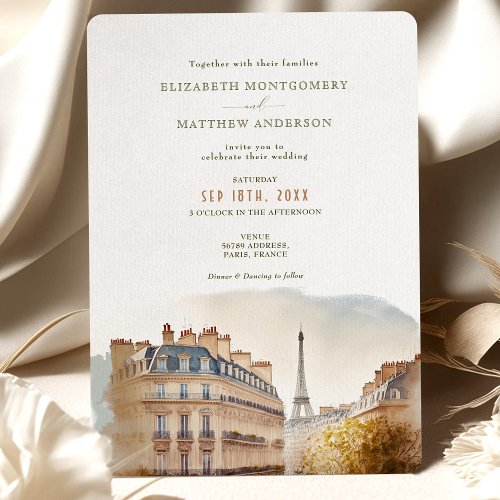 Paris France Destination Wedding Watercolor Invitation