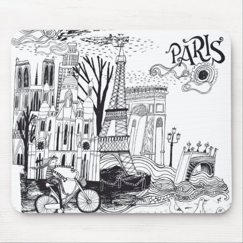 Paris France Doodle Mouse Pad