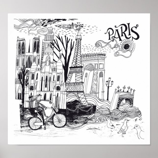 Paris France Doodle Poster (Front)