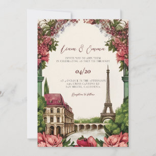 Paris France Eiffel Landscape Wedding Invitation
