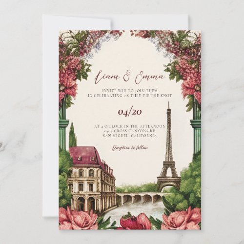 Paris France Eiffel Landscape Wedding Invitation