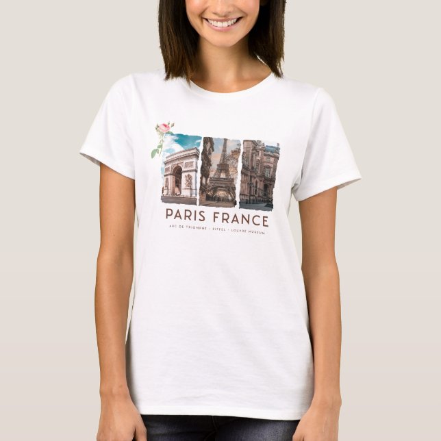 PARIS, France. Eiffel, Louvre, Arc de Triomphe T-Shirt (Front)