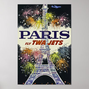 Paris, France Eiffel Tower, Airline, Vintage Poster