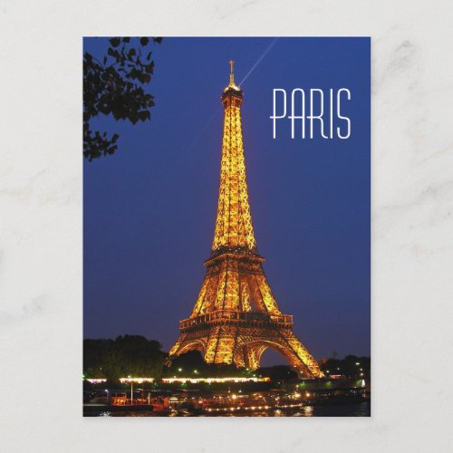 Paris France Eiffel Tower at night  postcard