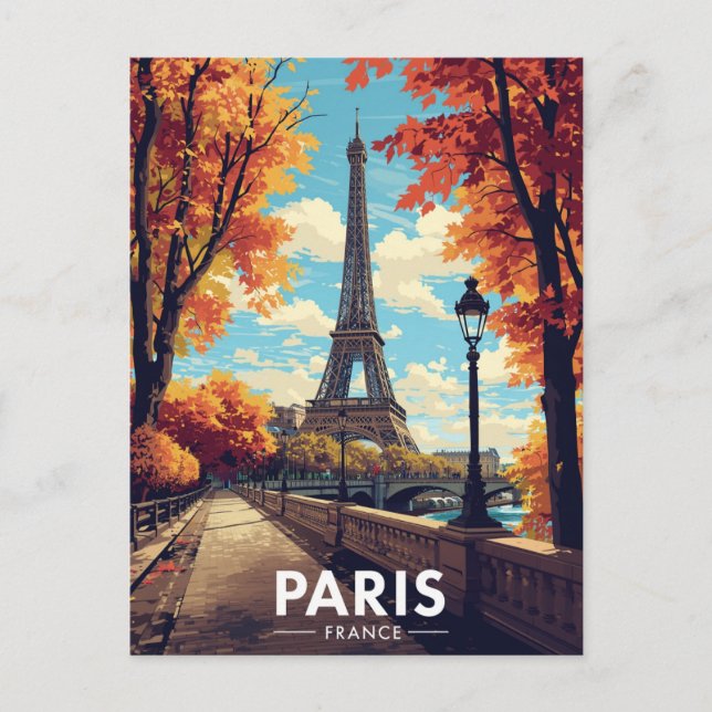 Paris France Eiffel Tower Autumn Retro Postcard (Front)