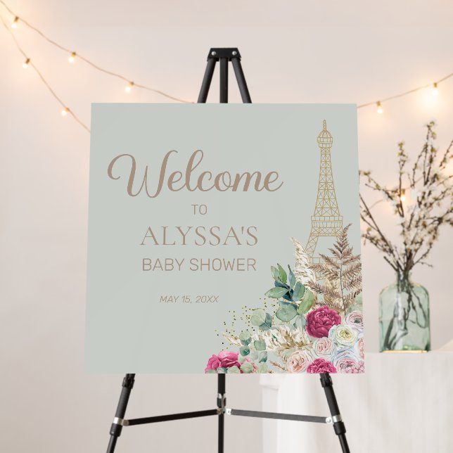 Paris France Eiffel Tower Baby Shower Welcome Foam Board (In Situ (Stand))