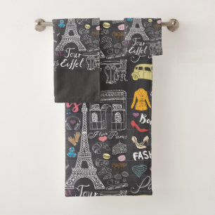 Paris France Eiffel Tower Bath Towel Set