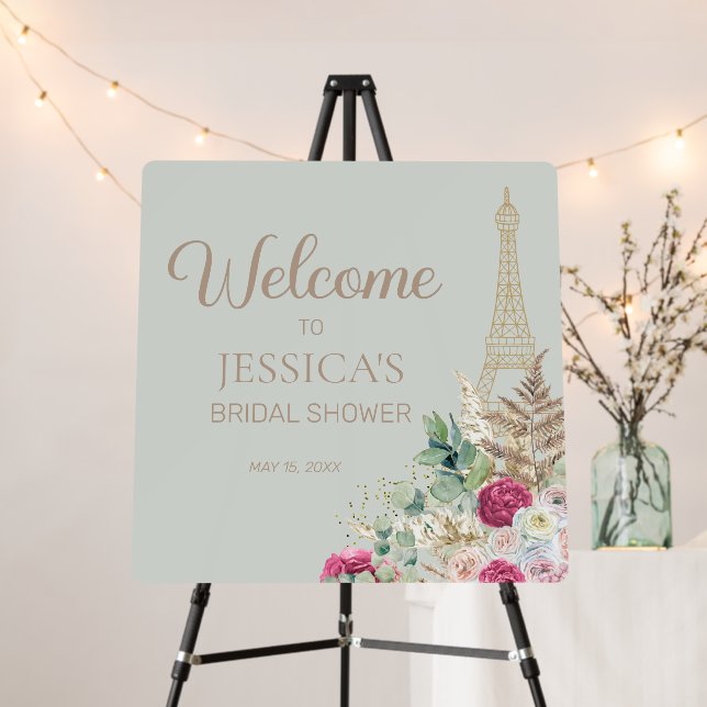 Paris France Eiffel Tower Bridal Shower Welcome  Foam Board (In Situ (Stand))