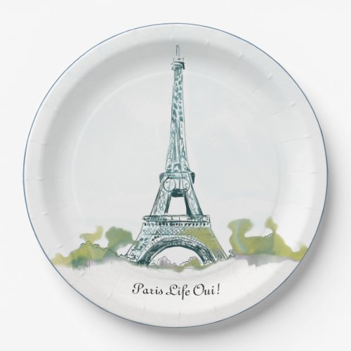 Paris France Eiffel Tower Color Sketch ParisOui Paper Plates