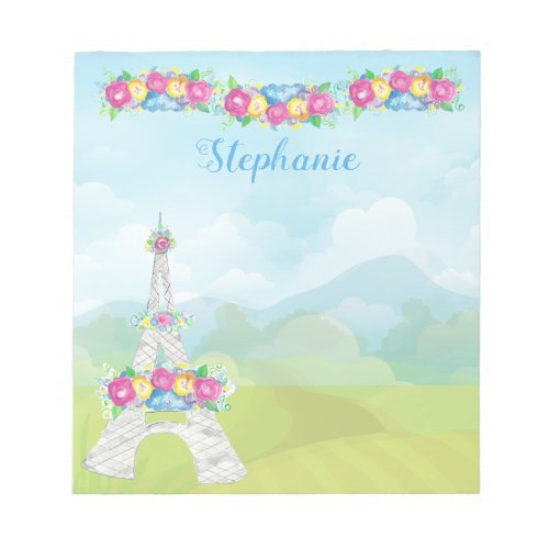 Paris France Eiffel Tower Countryside and Flowers Notepad