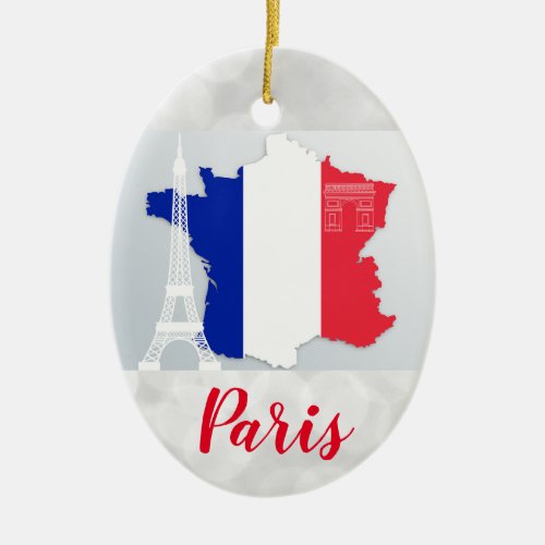 Paris France Eiffel Tower Flag Map Christmas Ceramic Ornament