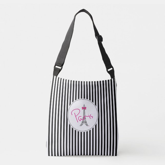 Paris France Eiffel Tower Graphic Cool Black Crossbody Bag (Front)