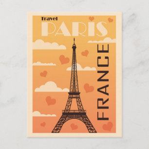 Paris France Eiffel Tower Hearts Vintage Travel Postcard