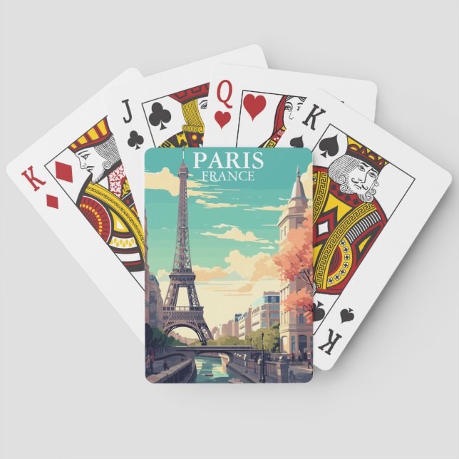 Paris, France Eiffel Tower Illustration Poker Cards (Back)