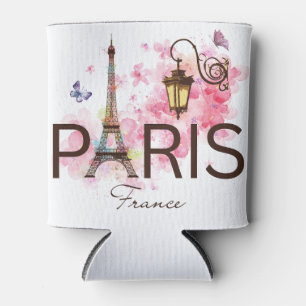 Paris France Eiffel Tower & Lamp Can Cooler