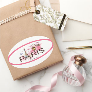 Paris France Eiffel Tower & Lamp Oval Sticker