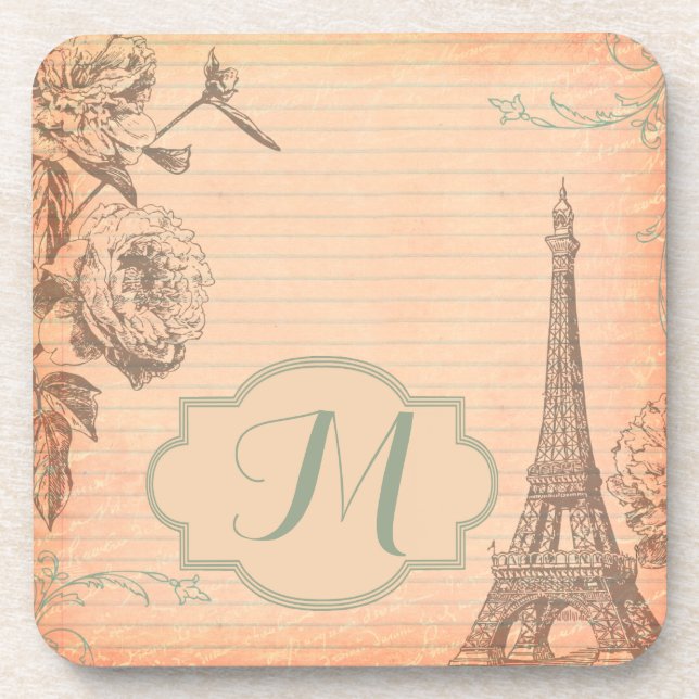 Paris France Eiffel Tower Monogram Drink Coaster (Front)