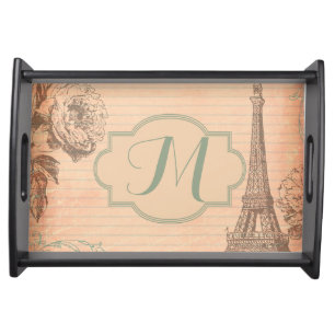 Paris France Eiffel Tower Monogram Serving Tray