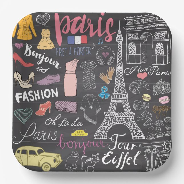 Paris France Eiffel Tower Paper Plates (Front)