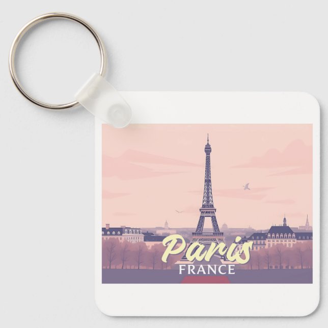 Paris France Eiffel Tower Pastel Travel Design Keychain (Front)