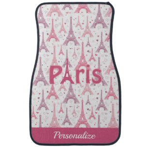 Paris France Eiffel Tower Pink Purple Personalized Car Floor Mat