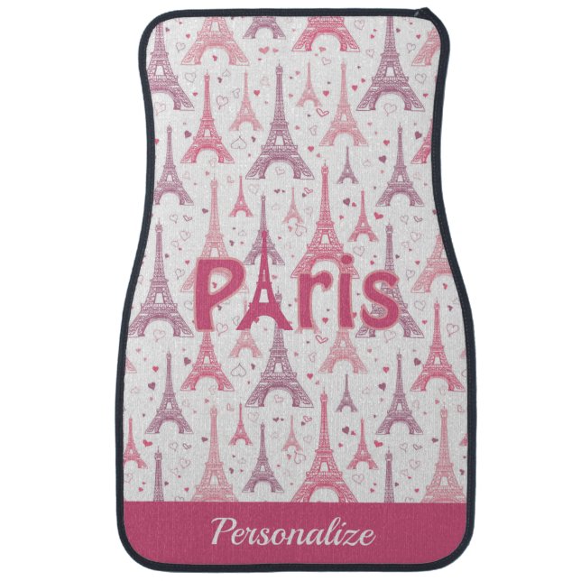 Paris France Eiffel Tower Pink Purple Personalized Car Floor Mat (Front)