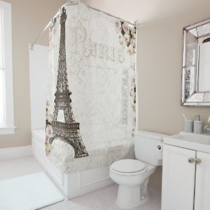 Paris France Eiffel Tower Pink Roses Glamour Shower Curtain