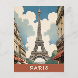 Paris France Eiffel Tower Retro Vintage Travel Postcard