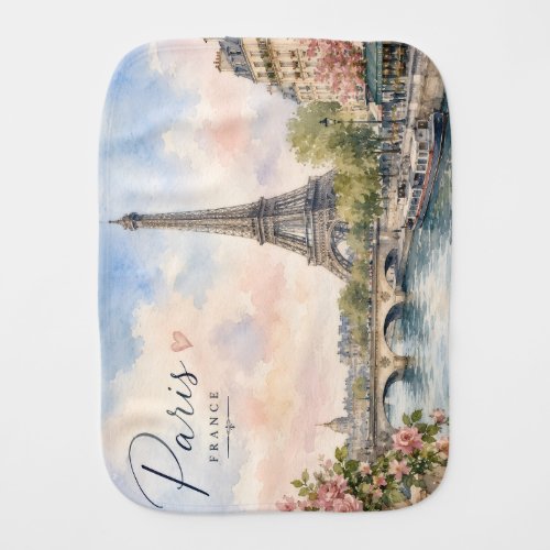 Paris France Eiffel Tower river seine  Baby Burp Cloth