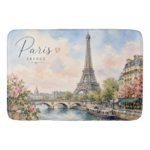 Paris France Eiffel Tower river seine  Bath Mat