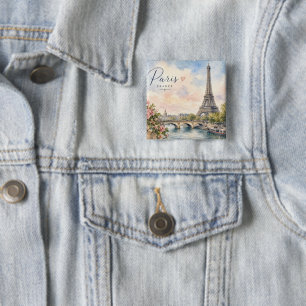 Paris France Eiffel Tower river seine Button