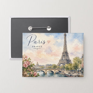 Paris France Eiffel Tower river seine Button