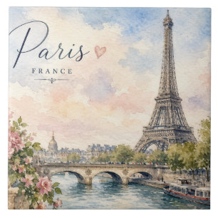 Paris France Eiffel Tower river seine Ceramic Tile