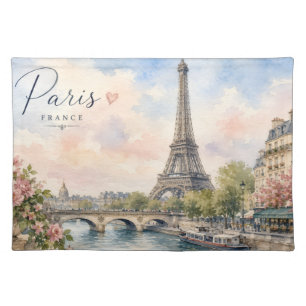 Paris France Eiffel Tower river seine  Cloth Placemat