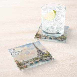 Paris France Eiffel Tower river seine Glass Coaster